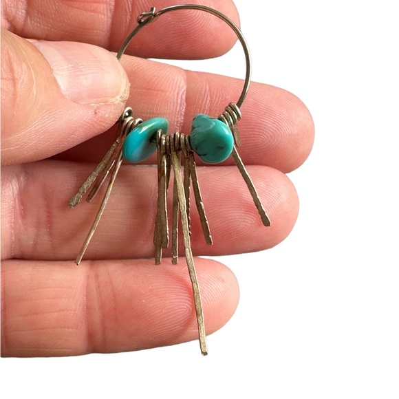 Silver and Turquoise Trendy Hoop Earrings - Picture 4 of 4